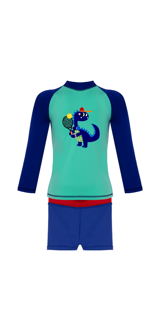 D-Rex Temalı Set | Uzun Kollu Üst | Boxer Mayo | UPF 50+ | Geri Dönüştürülmüş Kumaş