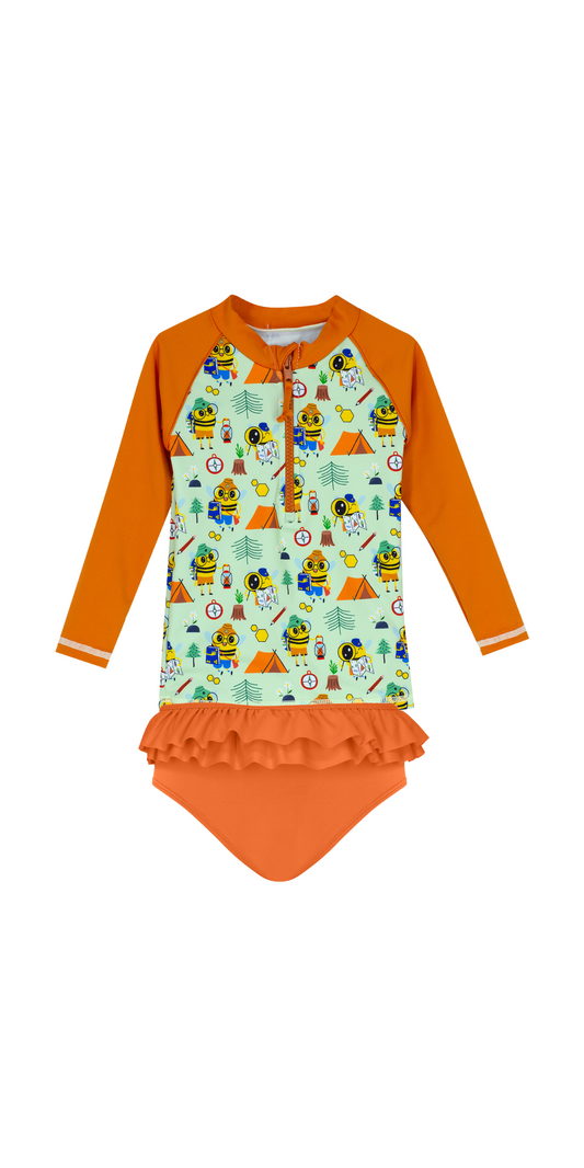 Beebee Temalı Set | Uzun Kollu Üst | Fırfırlı Bikini Altı | UPF 50+ | Geri Dönüştürülmüş Kumaş