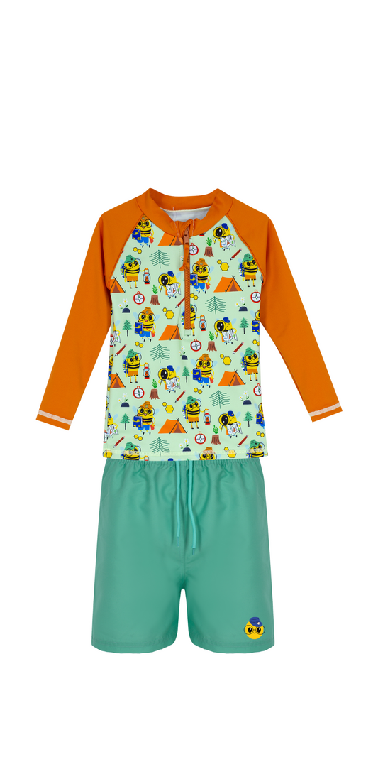 Beebee Temalı Set | Uzun Kollu Üst | Şort Mayo | UPF 50+ | Geri Dönüştürülmüş Kumaş