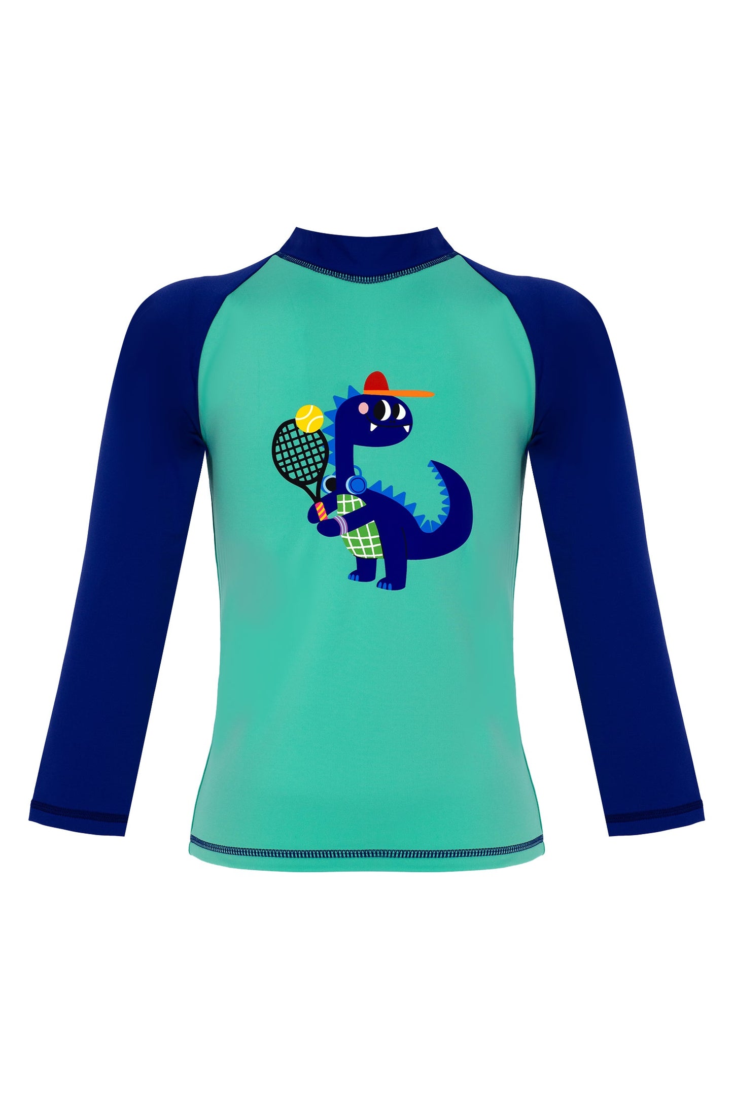 Dinosaur Print Long Sleeve Rashguard with Back Zipper & UPF 50+ & Recycled Fabric