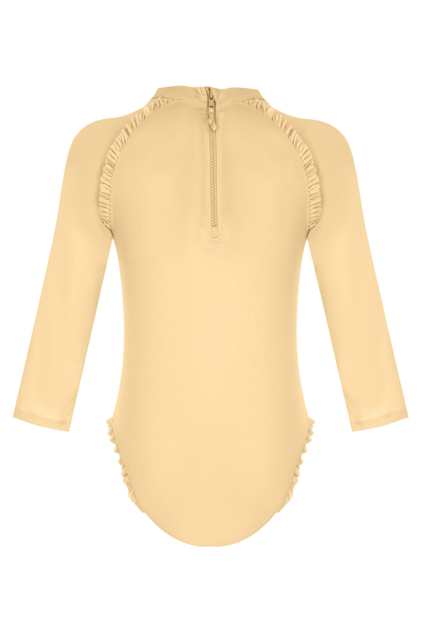 Beige Long Sleeve One Piece Swimsuit with Back Zipper for babies & girls & UPF 50+ | Recycled Fabric