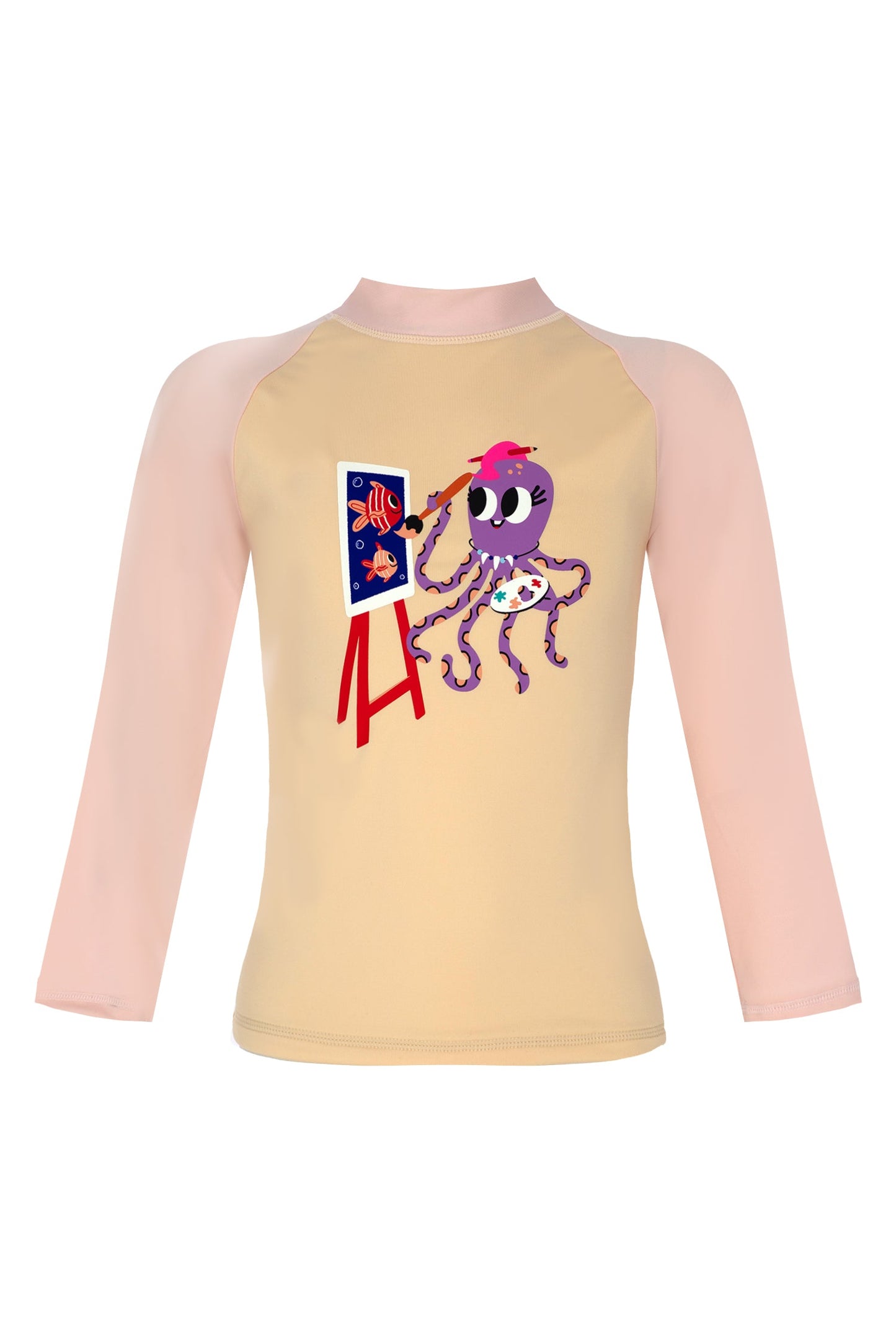 Painter Octopus Print Long Sleeve Rashguard with Back Zipper & UPF 50+ & Recycled Fabric