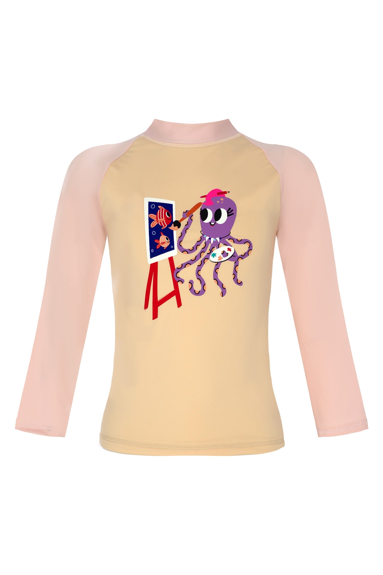 Painter Octopus Print Long Sleeve Rashguard with Back Zipper & UPF 50+ & Recycled Fabric