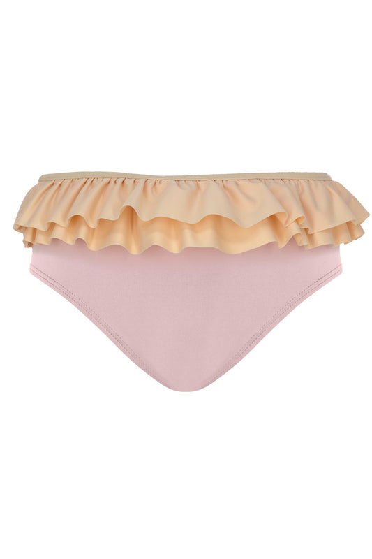 Pink and Beige Bikini Bottom with frills & UPF 50+ & Recycled Fabric