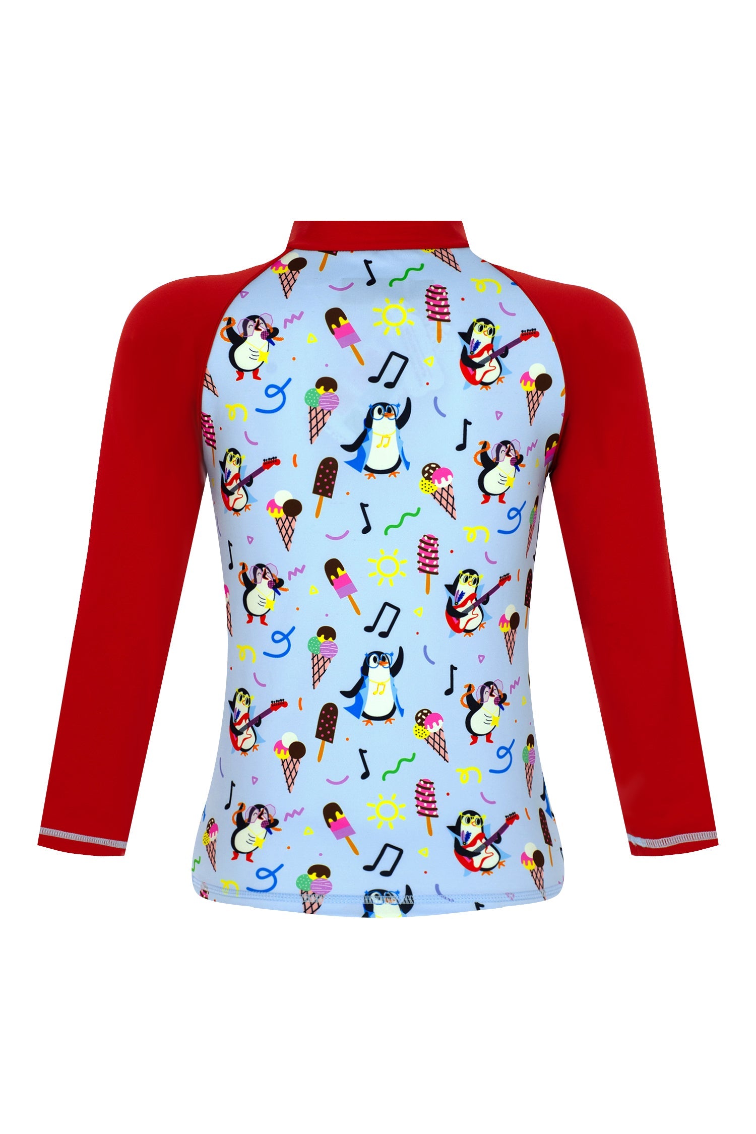 Penguin Print Long Sleeve Rashguard with Front Zipper & UPF 50+ & Recycled Fabric